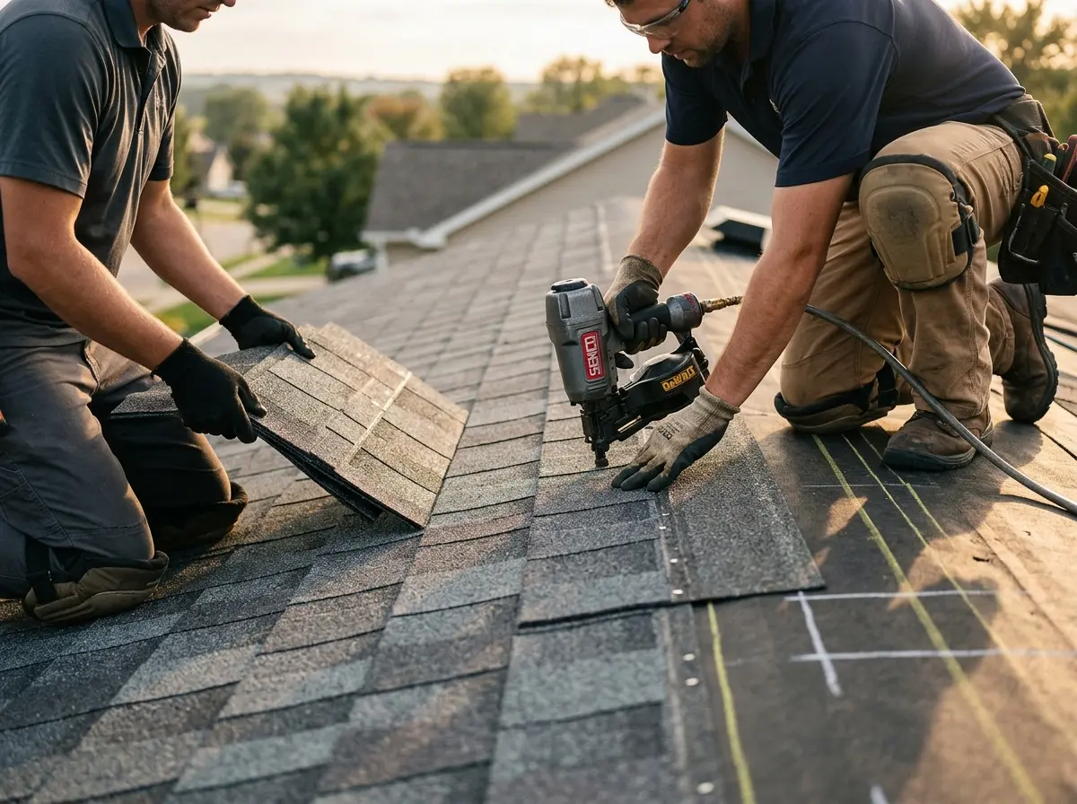 Professional roofer working on a residential roof in Interlaken